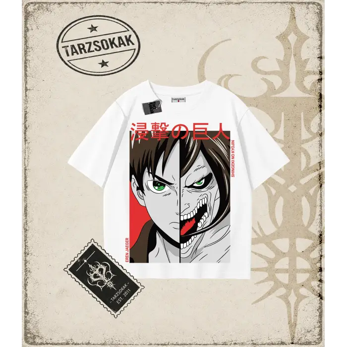 Attack On Titan Anime Baskılı Oversize Unisex Tişört