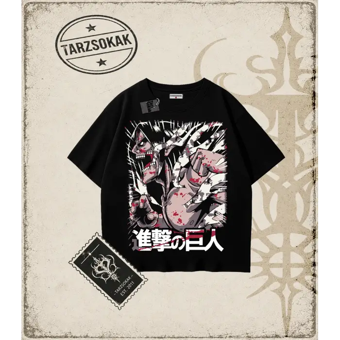 Attack On Titan Anime Baskılı Oversize Unisex Tişört