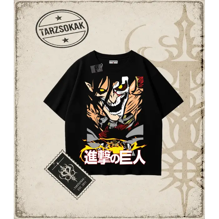 Attack On Titan Anime Baskılı Oversize Unisex Tişört