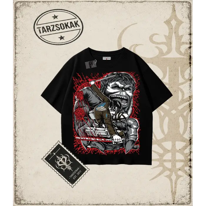 Attack On Titan Anime Baskılı Oversize Unisex Tişört