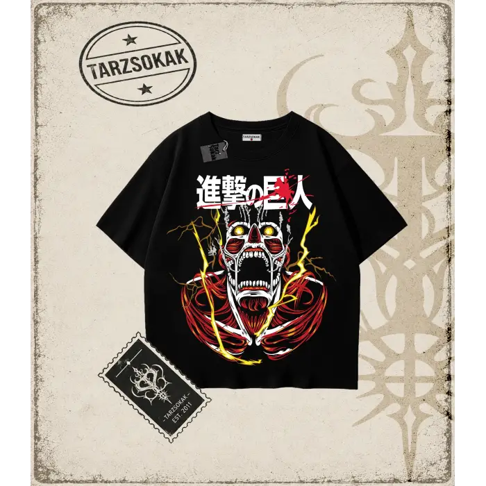 Attack On Titan Anime Baskılı Oversize Unisex Tişört