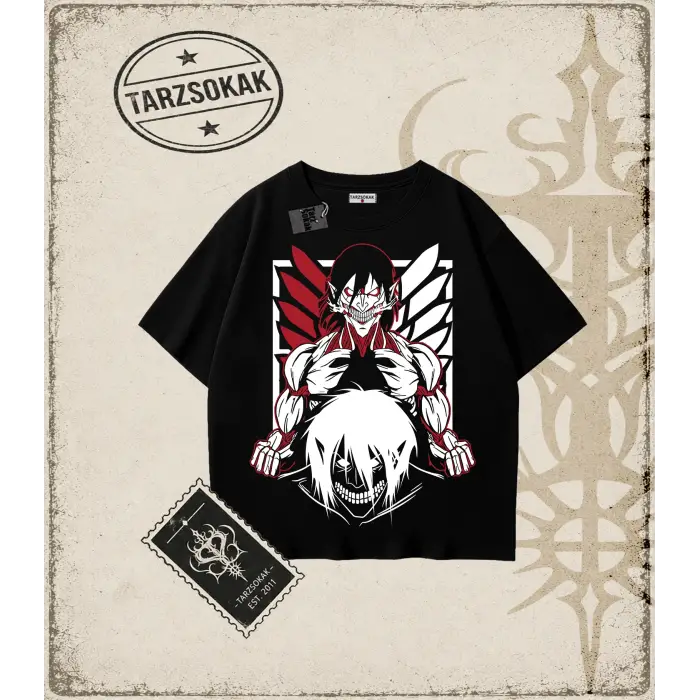 Attack On Titan Anime Baskılı Oversize Unisex Tişört
