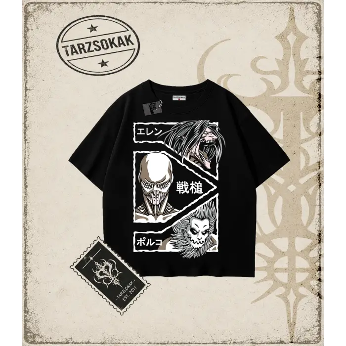 Attack On Titan Anime Baskılı Oversize Unisex Tişört