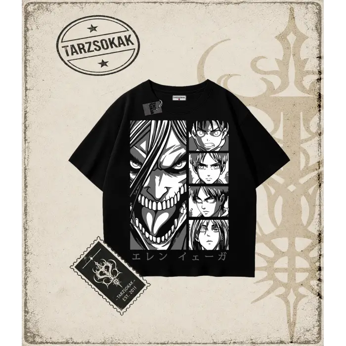 Attack On Titan Anime Baskılı Oversize Unisex Tişört