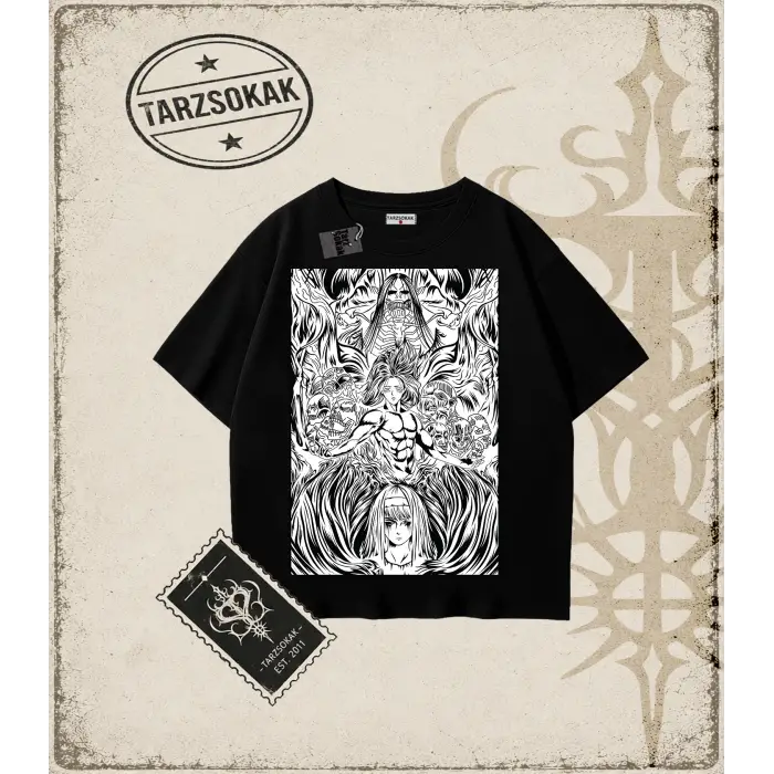 Attack On Titan Anime Baskılı Oversize Unisex Tişört