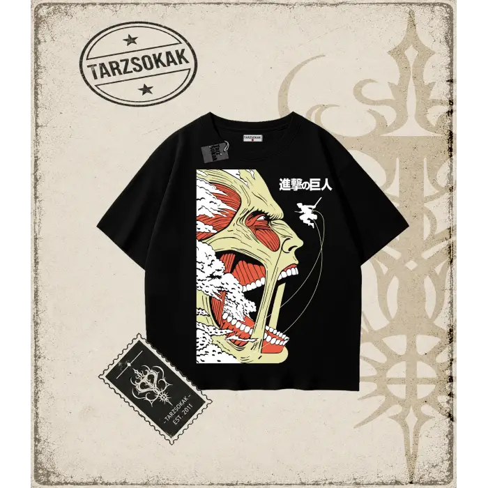 Attack On Titan Anime Baskılı Oversize Unisex Tişört