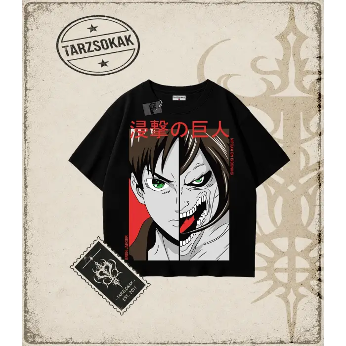 Attack On Titan Anime Baskılı Oversize Unisex Tişört