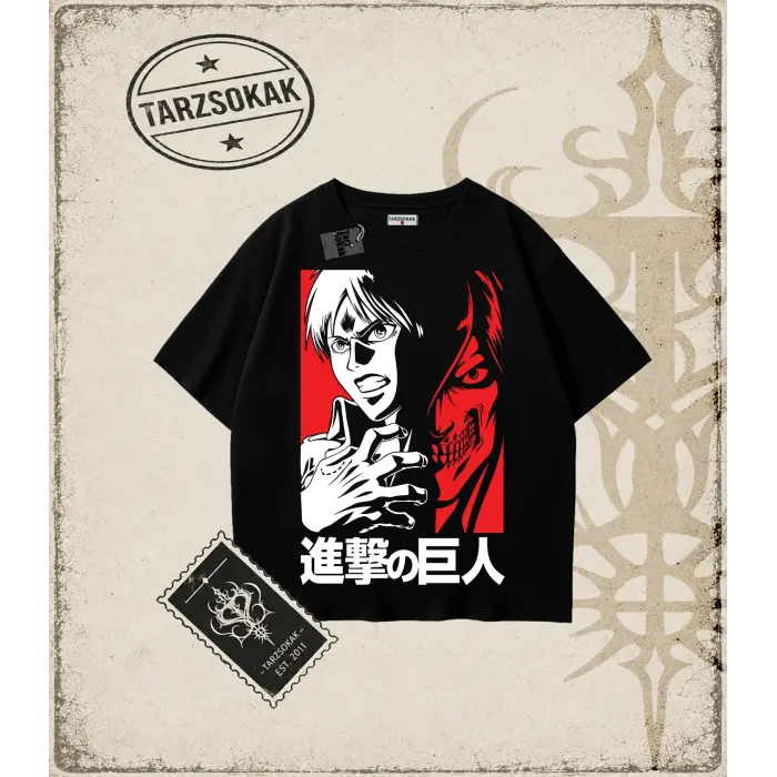 Attack On Titan Anime Baskılı Oversize Unisex Tişört
