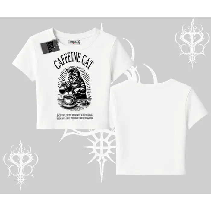 Babby Tee Tshirt Caffeine Cat Kahve Temalı Kedi Baskılı