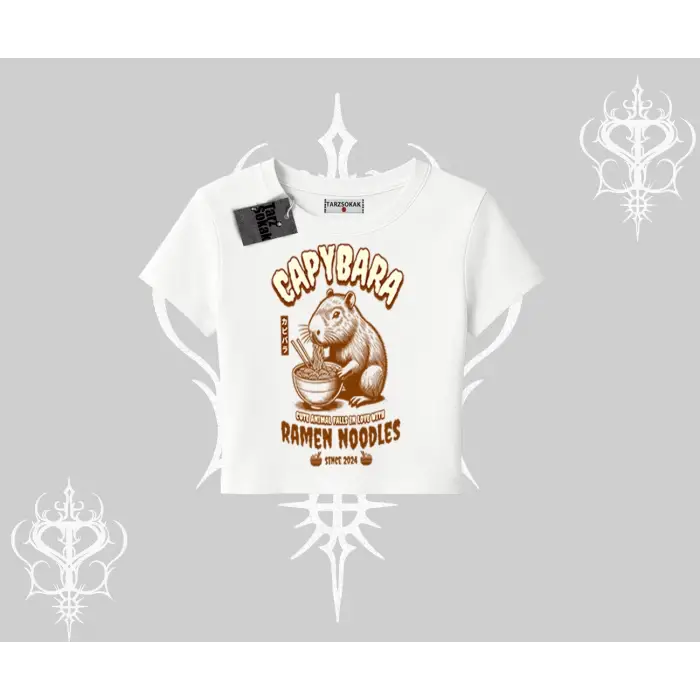 Babby Tee Tshirt Cute Capybara Enjoying Ramen Noodles Artwork