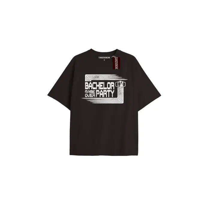 BACHELOR GAME OVER PARTY Unisex Oversize Yazılı Tshirt SİYAH