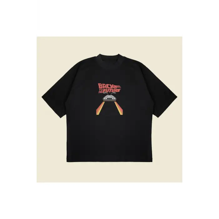 Back To The Future Baskılı Oversize Unisex Pamuklu Nefes Alan Kalın Kumaşlı