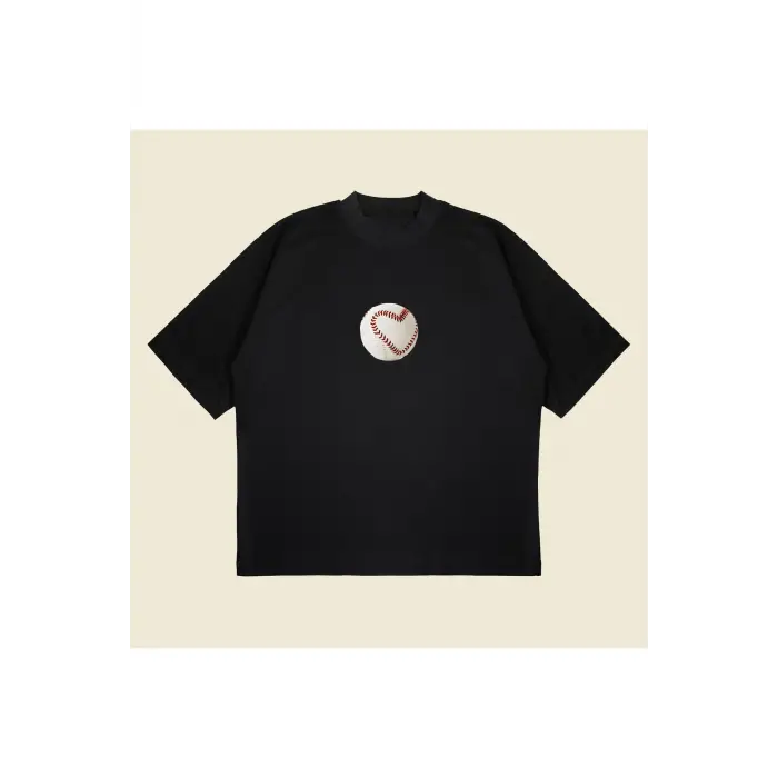 Baseball Tee Baskılı Oversize Unisex Pamuklu Nefes Alan Kalın Kumaşlı