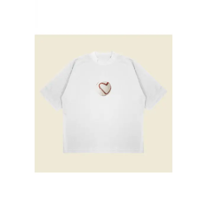 Baseball Tee Baskılı Oversize Unisex Pamuklu Nefes Alan Kalın Kumaşlı