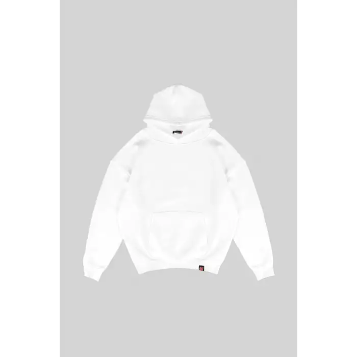 Basic Beyaz Oversize Unisex Kapuşonlu