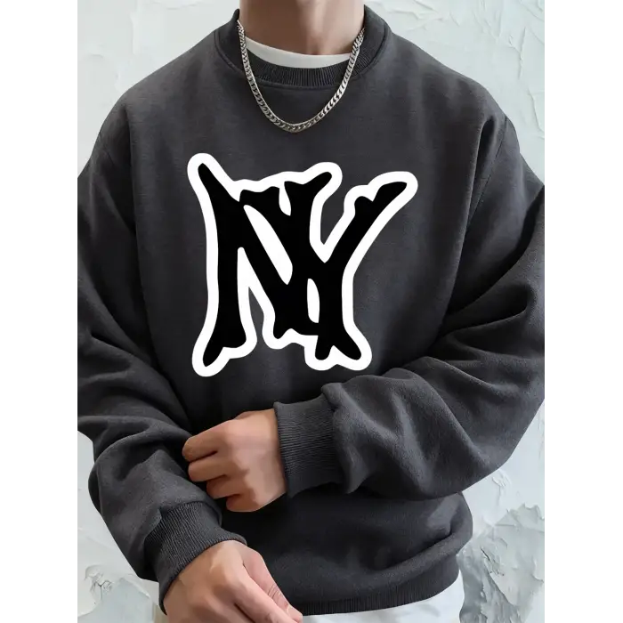 Basit Ny Logo Baskı Erkek Tişörtü Kış Polar Sıcak Kapüşonlular Kore Büyük Boy Bisiklet Yaka S
