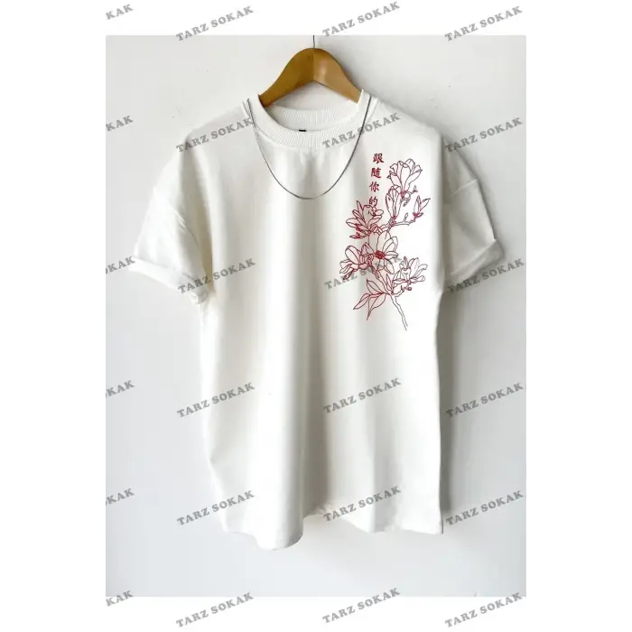 Baskılı Oversize Unisex Bisiklet Yaka