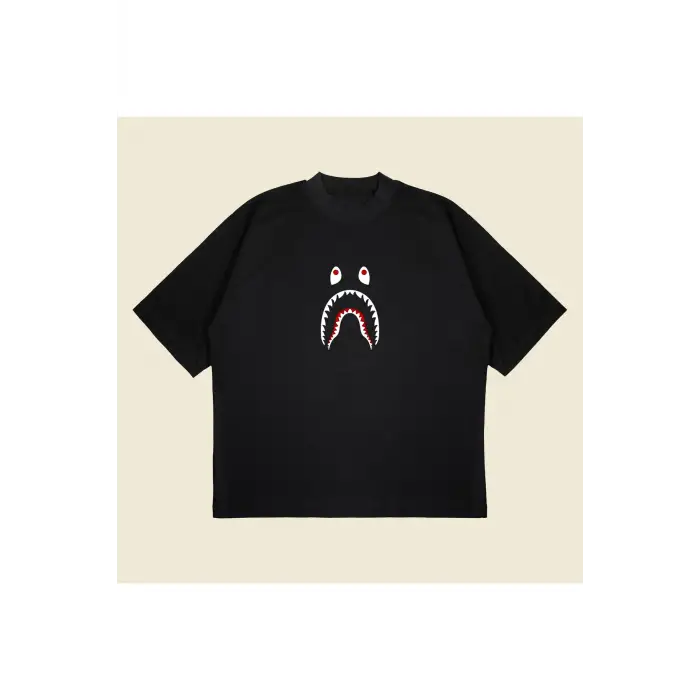 Bathing Ape Shark Baskılı Oversize Unisex Pamuklu Nefes Alan Kalın Kumaşlı