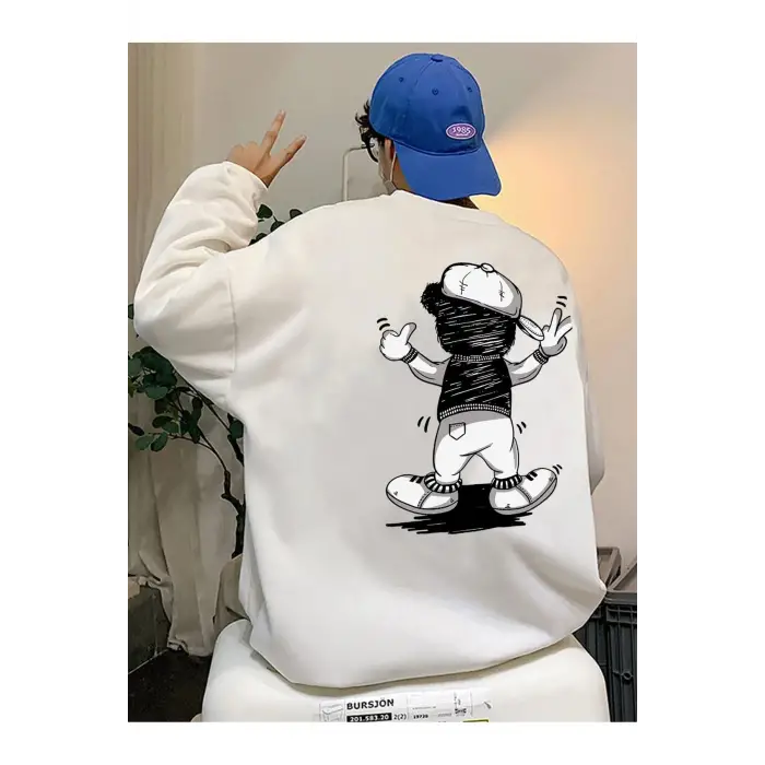 BEAR Oversize Bisiklet Yaka Pamuklu Sweatshirt Beyaz