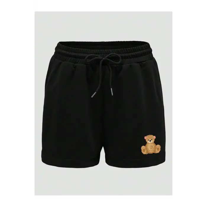Bear Print Drawstring Waist Şort