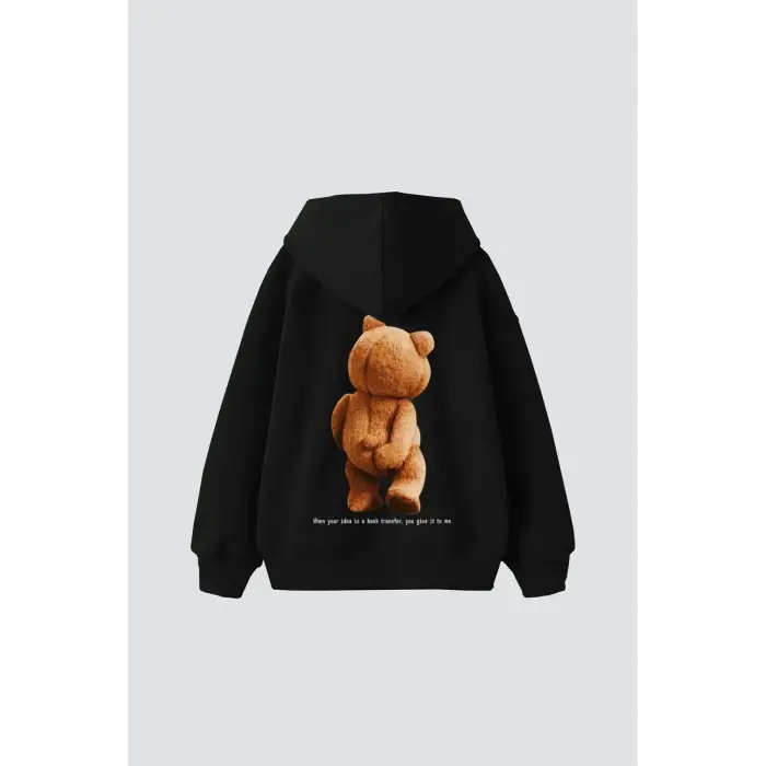 Bear Sırt Baskılı Oversize Unisex Siyah