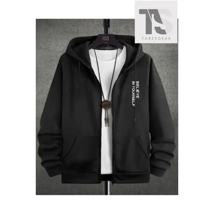 Believe Yourself Sweatshirt Fermuarlı Hırka Siyah