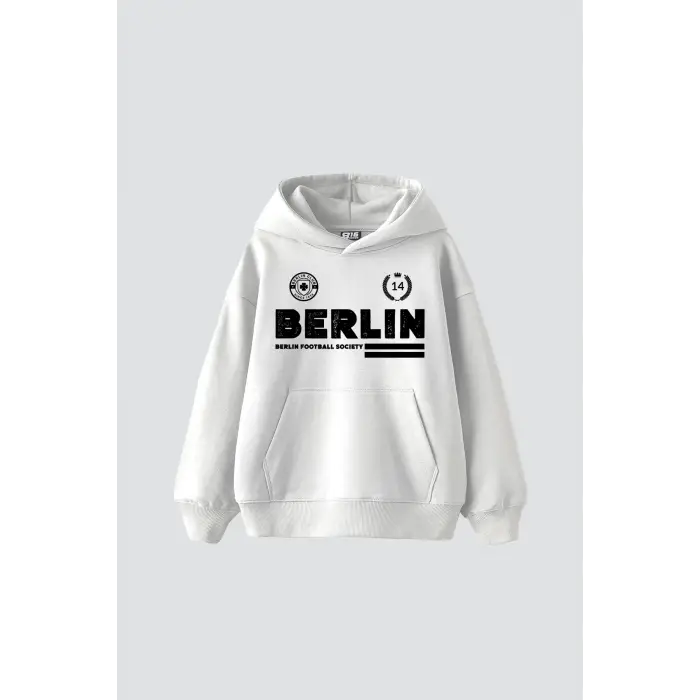 Berlin Baskılı Oversize Unisex Premium Beyaz