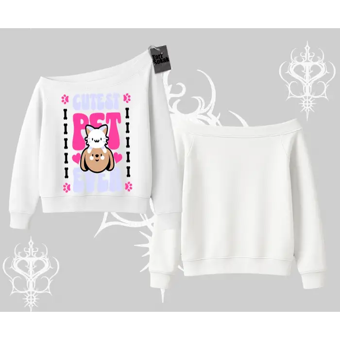 Best Pet Ever Baskılı Kayık Yaka Sweatshirt