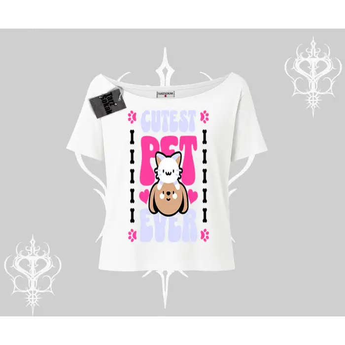 Best Pet Ever Baskılı Kayık Yaka Tshirt