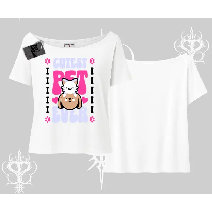 Best Pet Ever Baskılı Kayık Yaka Tshirt