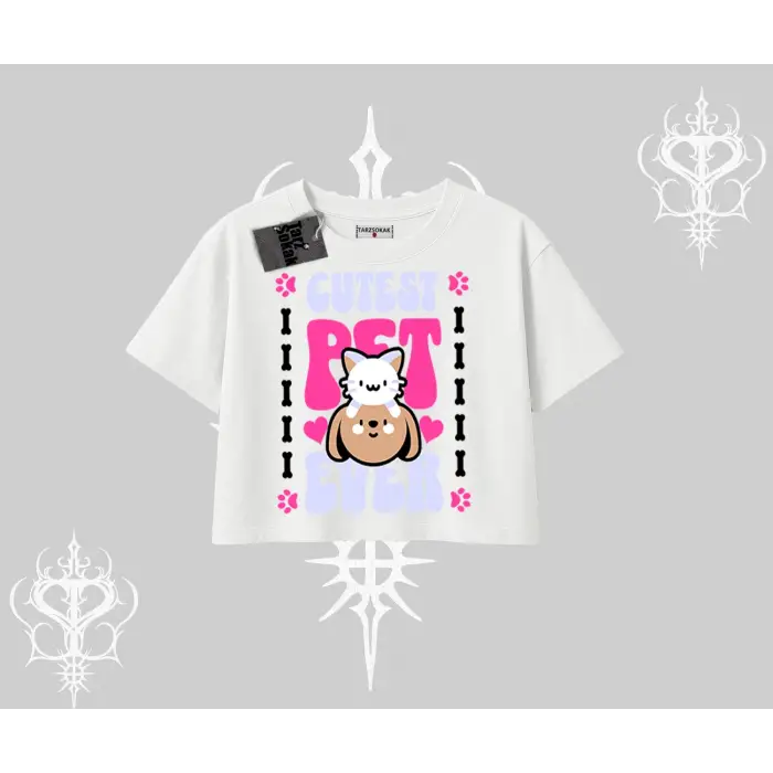 Best Pet Ever Baskılı Oversize Crop Tshirt