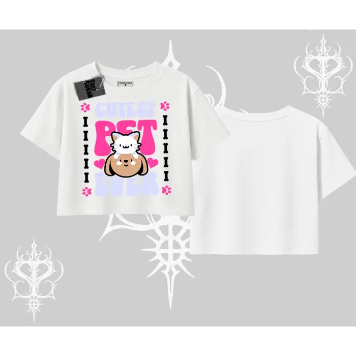 Best Pet Ever Baskılı Oversize Crop Tshirt