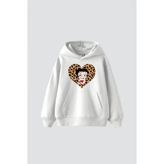 Betty Boops Baskılı Oversize Unisex Premium Beyaz