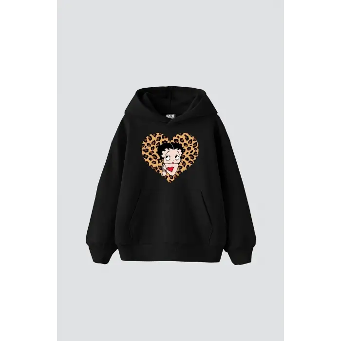 Betty Boops Baskılı Oversize Unisex Premium Siyah