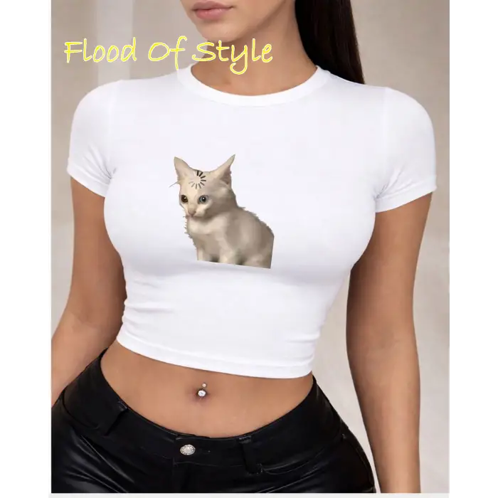 Beyaz Babby Tee şaşkın kedi Özel tasarım