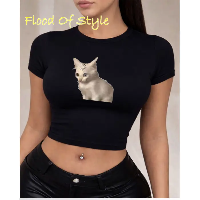 Beyaz Babby Tee şaşkın kedi Özel tasarım