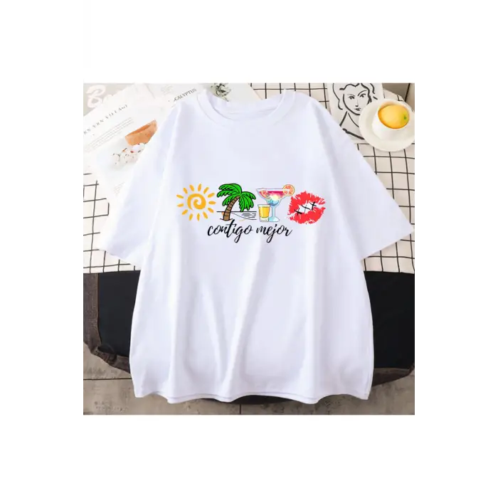 Beyaz Bad Bunny Komik Baskı Harajuku Ullzang Sevimli Komik Tshirt