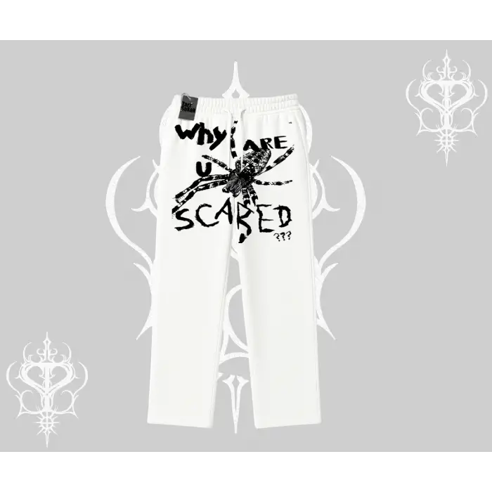 Beyaz Baggy Eşofman Altı Why are u Scared