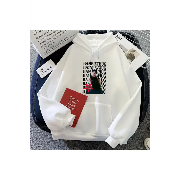 Beyaz Bambie ThugHoodies Hoodies dera Mujer rahatuzun kollu kıya