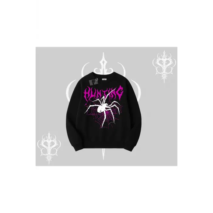 Beyaz Biskilet Yaka Sweatshirt Autumn Spider