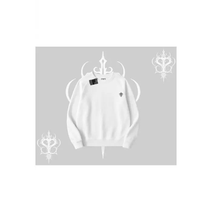 Beyaz Biskilet Yaka Sweatshirt Özel logolu