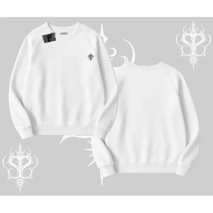 Beyaz Biskilet Yaka Sweatshirt Özel logolu