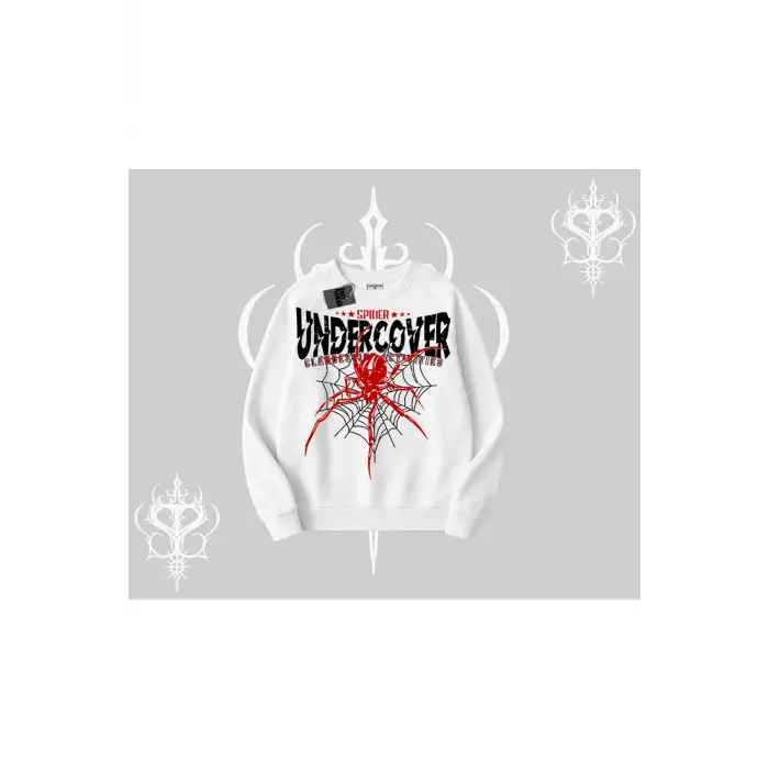 Beyaz Biskilet Yaka Sweatshirt Spider Undercover