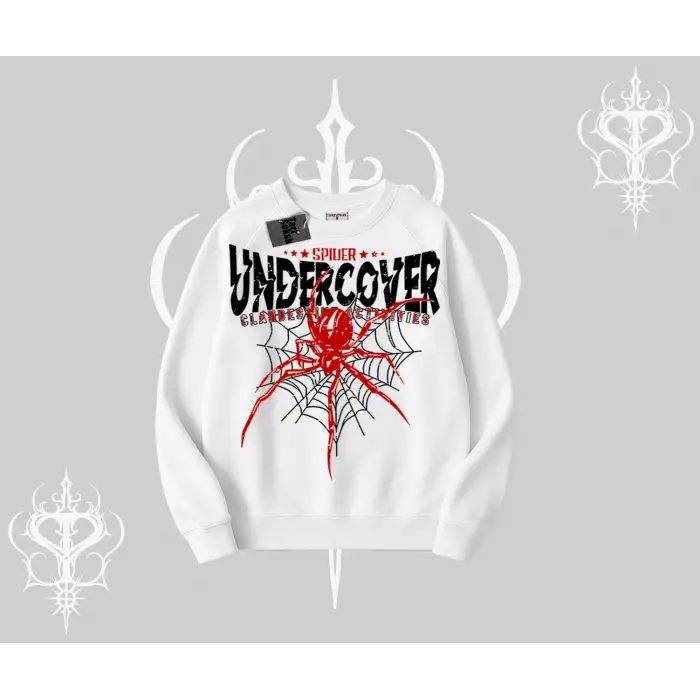 Beyaz Biskilet Yaka Sweatshirt Spider Undercover