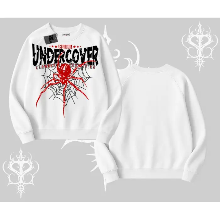 Beyaz Biskilet Yaka Sweatshirt Spider Undercover