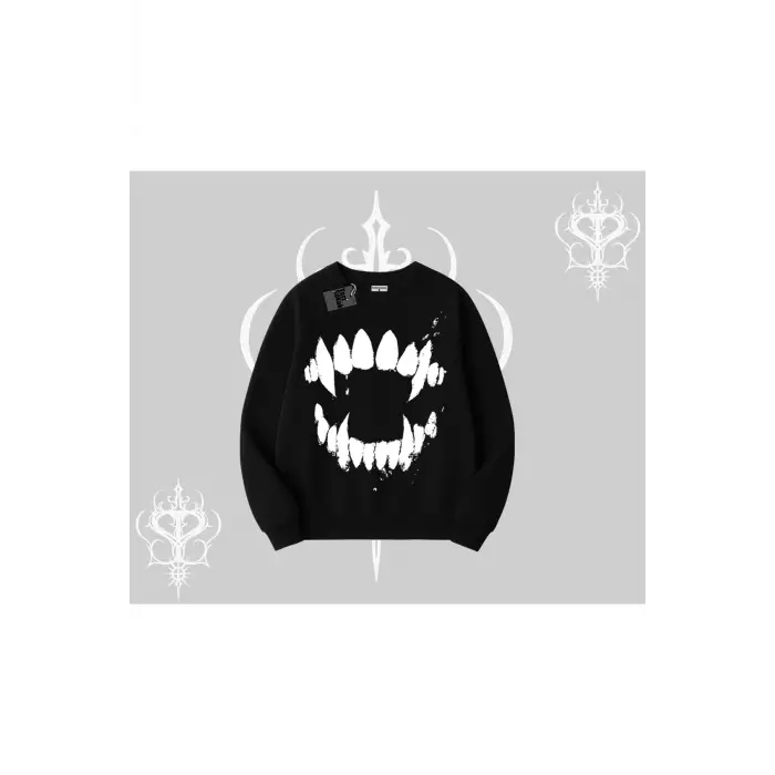 Beyaz Biskilet Yaka Sweatshirt Vampir Dış