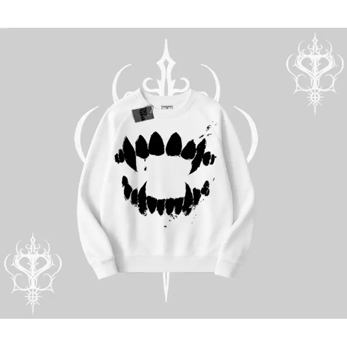 Beyaz Biskilet Yaka Sweatshirt Vampir Dış
