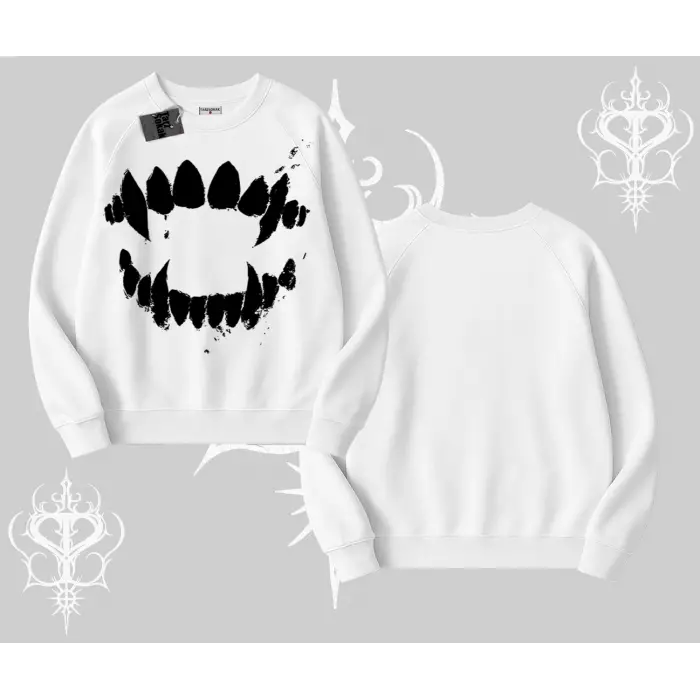 Beyaz Biskilet Yaka Sweatshirt Vampir Dış