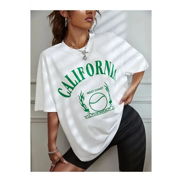 Beyaz Calıfornia Baskılı Oversize