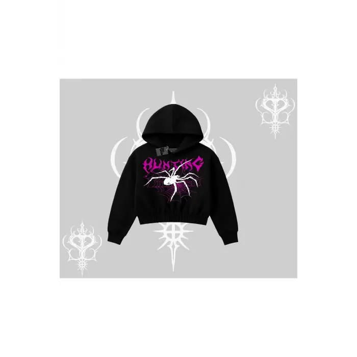 Beyaz Crop Kapşonlu Sweatshirt Autumn Spider